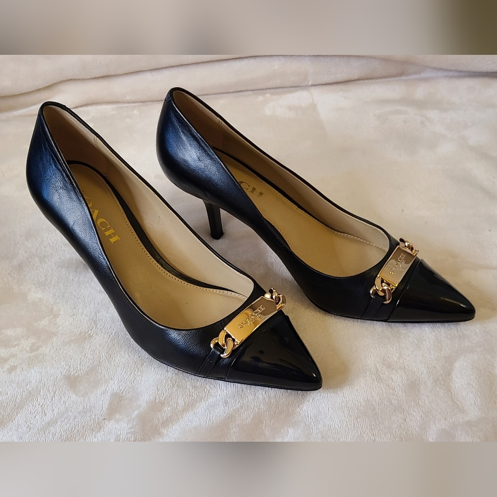 Coach Black Leather Bowery Kittr  Heels 7M